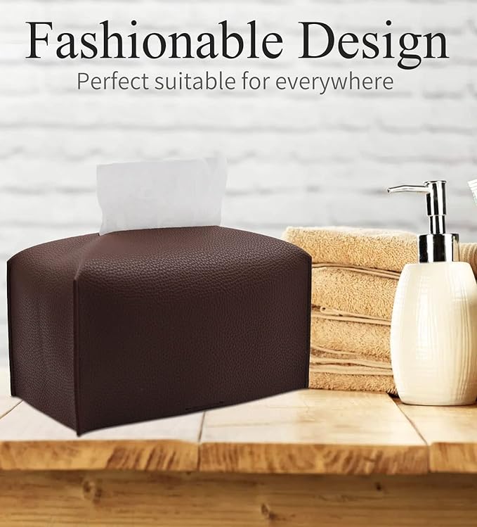 Livelab Tissue Box Cover, Rectangular Modern Decorative PU Leather Tissue Box Case Organizer Holder for Vanity Countertop, Night Stands, Livingroom, Office Desk & Car 9.5X5X5'' | Dark Brown