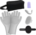 MIYIJHY 7-Piece Pet Grooming Kit with Storage Bag | Portable Bathing Set for Dogs & Cats | Includes Silicone Gloves, Deshedding Brushes & Finger Toothbrushes | All-in-One Pet Care (Gray)