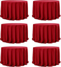 6-Pack Red Round Tablecloths, 132 Inches, Stain-Resistant Polyester for 6-8 Ft Round Tables - Washable Table Covers for Weddings, Banquets, Birthday Parties, Events
