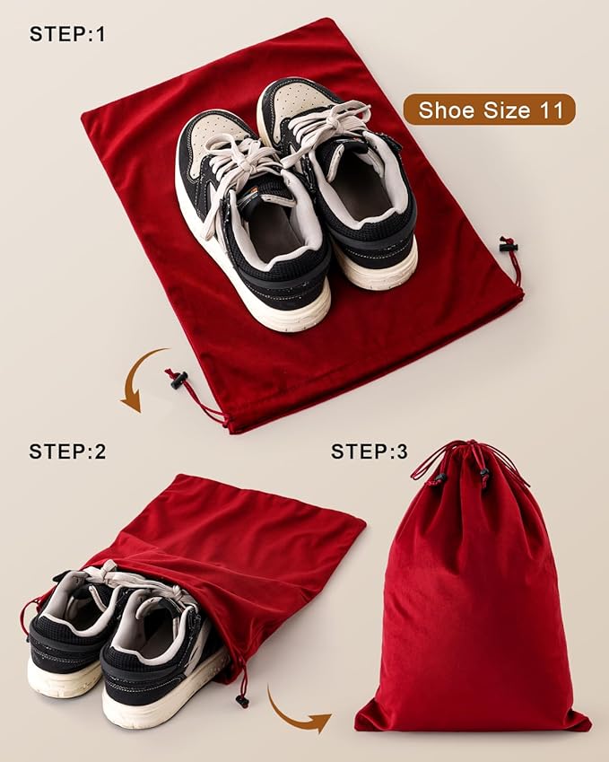 FantasyLife Shoe Bags for Travel, 8 Pcs Multicolor Washable Dust Bags for Storage & Packing, 17.3"x12.6" Flannel Shoes Pouch with Drawstring Closure for Suitcase, Gifts, Boots & Toys