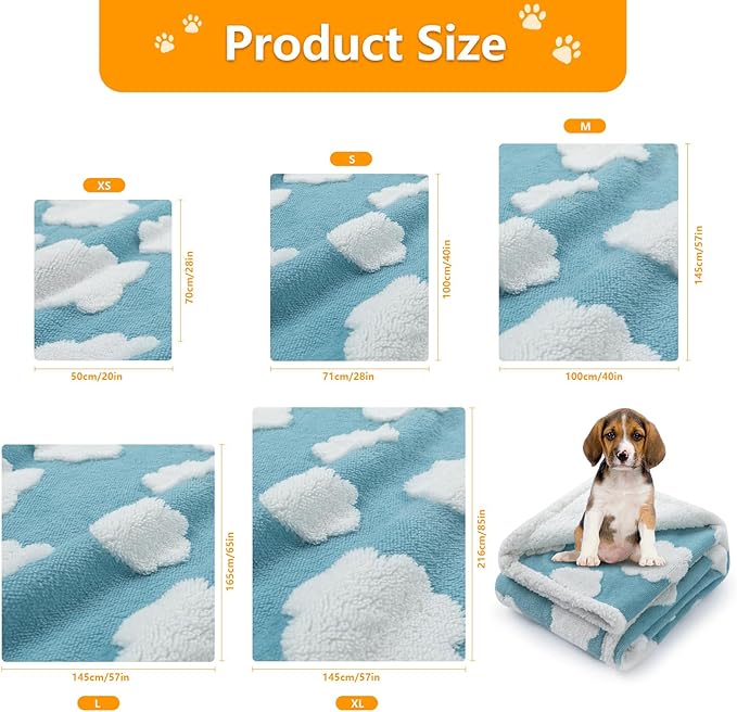 Maidewow Waterproof Pet Blanket,Dog Blue Dog Blankets for Bed Covers Couch Sofa Stylish Jacquard Pets Throw Blankets for Puppy Cats Washable Reversible Furniture Protection Covers (Blue Cloud,M)