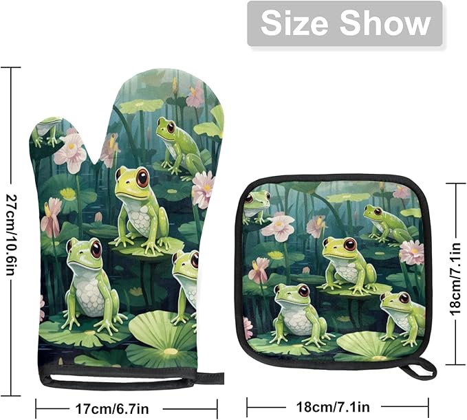 Oven Mitts and Pot Holders Sets of 2,Animal Frog Pattern Heat Resistant Kitchen Oven Gloves Potholder for Baking Grilling BBQ Cooking