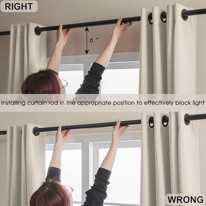 Rutterllow 100% Blackout Curtains 2 Panels, Full Shade 108 Inches Long Complete Drapes for Living Room, Thermal Insulated Bedroom Window Treatment Drapes (Beige, 52x108 inch)
