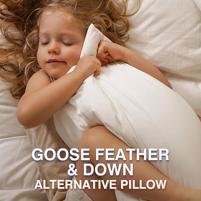 zibroges Feather Pillows Queen Size Set of 2 - Goose Down Hotel Bed Pillow for Sleeping, Soft 600 Thread Count Cotton Cover, Fluffy Support Surround Fill Polyester for Side, Back, Stomach Sleepers