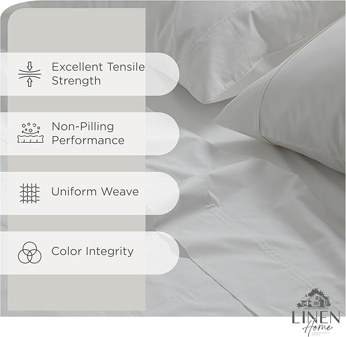 100% Cotton Percale 6-Piece Bedding Bundle- 4 Pieces Sheet Set + 2 Pieces of Pillowcase, Crisp and Cool Strong Bed Linen Queen, White