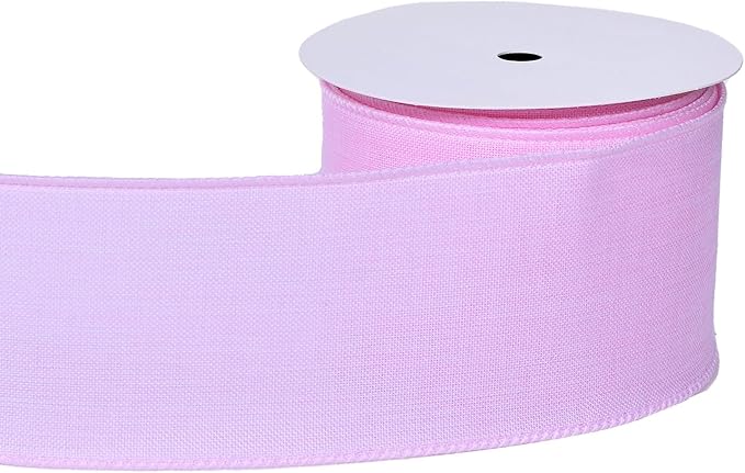 Ribest Light Pink Linen Wired Ribbon, 2.5 Inch × 10 Yard, Burlap Easter Valentine Ribbon for Wreaths Bows Making Crafts Christmas Tree Decoration Gift Wrapping