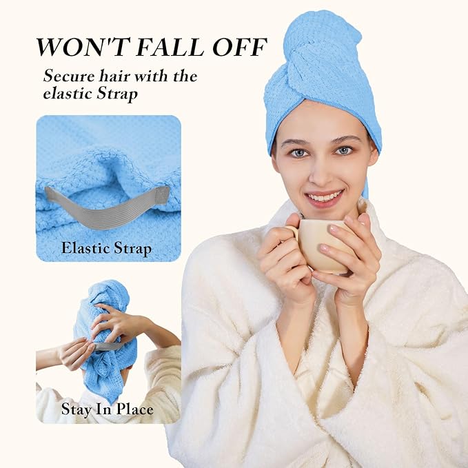 Wuwahold Microfiber Hair Towels, Waffle Hair Towel Set, Super Soft Highly Absorbent, Sturdy Quick Drying Turbans for Long, Thick, Curly Hair (5 Pack, 40" x 20")