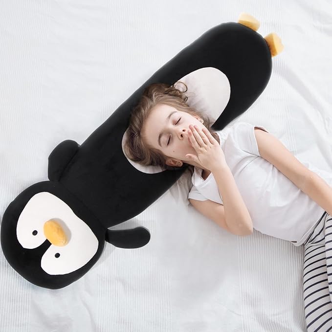 HAIJUNYA 22” Long Penguins Plush Body Pillow, Cute Giant Black Penguin Stuffed Animals, Big Penguins Squishy Soft Plushies Toy, Gifts for Kids Girls and Boys, Birthdays, Valentine's