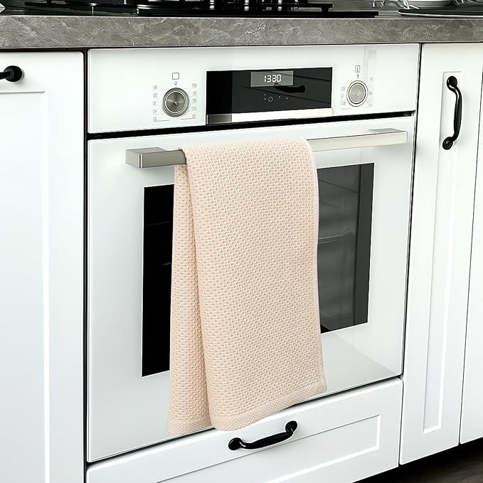 FreeNook 100% Cotton Waffle Weave Kitchen Towels, 4 Pack Dish Cloths for Washing Dishes, Ultra Soft Absorbent Dish Towels, Quick Drying Kitchen Rags, 13x28 Inches, Beige