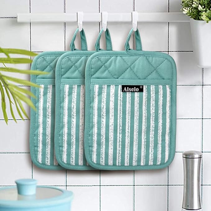 Silicone Pot Holders Set of 3 Heat Resistant & Non Slip Potholders, Professional Oven Hot Pads with Pockets Mitts for Kitchen Cooking Baking Barbecue