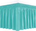 Biscaynebay Wrap Around Bed Skirts for Full & Full XL Beds with Short Drop of 12", Aqua Adjustable Elastic Dust Ruffles Easy Fit Wrinkle Resistant Silky Luxurious Fabric Machine Washable