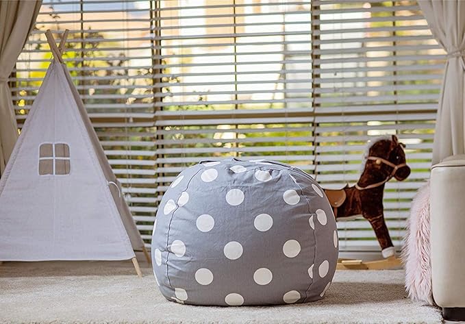 WEKAPO Stuffed Animal Storage Bean Bag Chair Cover for Kids | Stuffable Zipper Beanbag for Organizing Children Plush Toys Large Premium Cotton Canvas (Gray Dot, XX-Large)