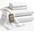 LANE LINEN King Size Sheets Set – 450 Thread Count Long-Staple 100% Cotton Sheets, Naturally Cool & Durable for Everyday Use, 15" Deep Pocket Fitted Sheet with All-Around Elastic for Snug Fit – White