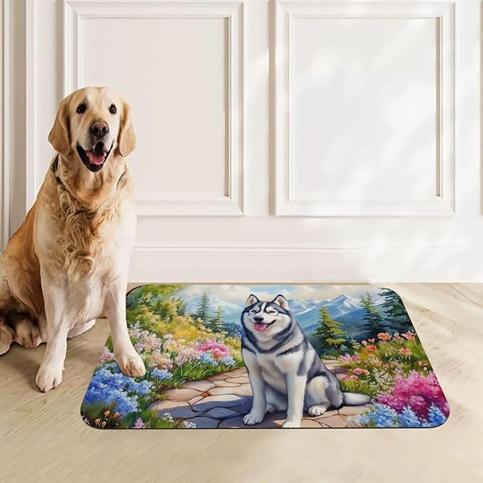 Husky Dog Food Mat for Floors Waterproof,Quick Dry Anti-Slip Dog Bowl Mats for Food and Water,Pet Feeding Mats,Pet Placemat for Messy Drinkers to Protect Floors,Pets Supplies 17.72×11.81in