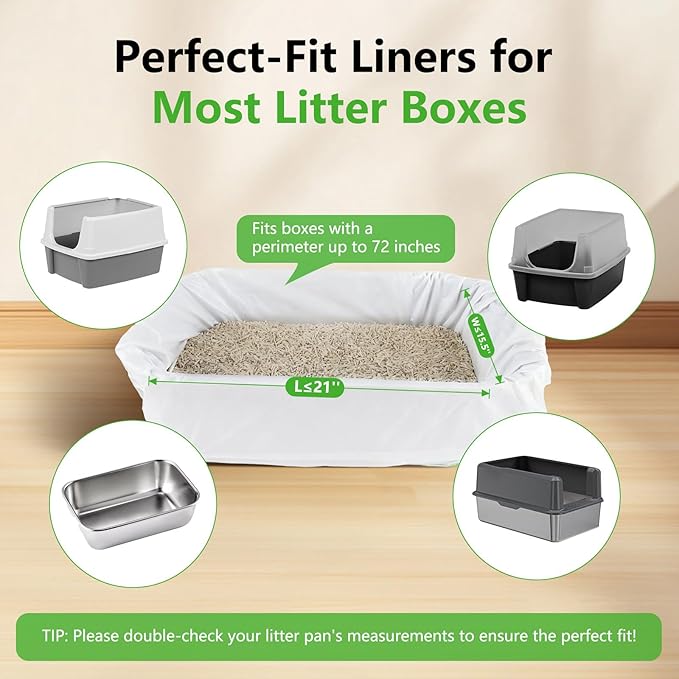 24 Count Cat litter Box Liners, 36" x 16" Large Extra Durable Heavy Duty Litter Pan Liner Bags with Drawstring Pre-Separated for Pet Kitty Litter Box Tray (Unscented)