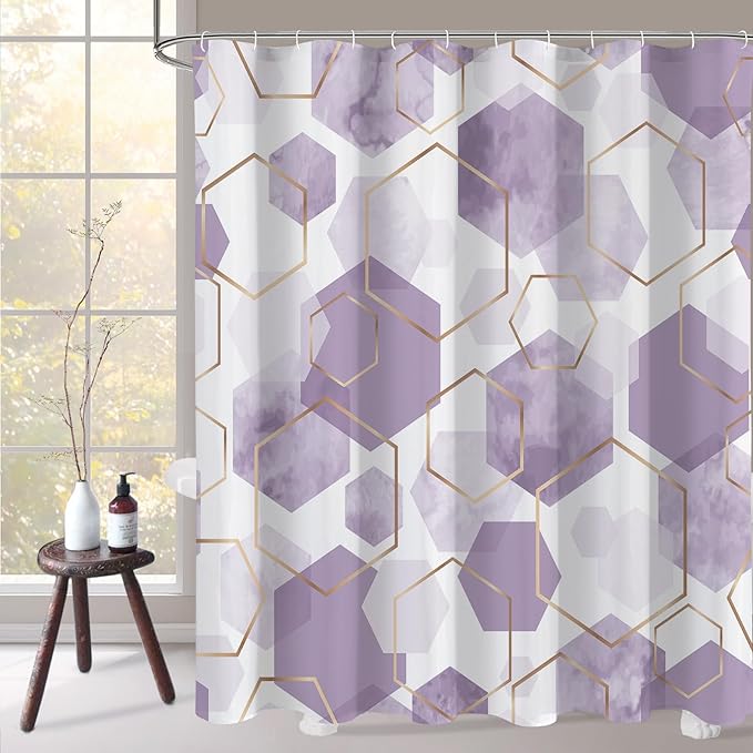 Litabel Lavender Purple Modern Shower Curtain for Bathroom, Geometric Art Decor Waterproof Bath Curtain, Abstract Fabric Shower Curtain Sets for Home Decor, 72x72 Inch