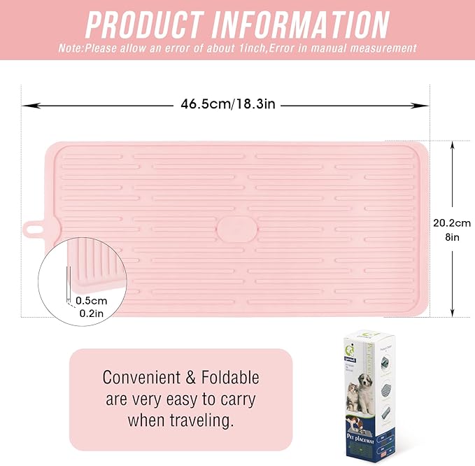 Dahaiwua Pet Placemat for Dog and Cat,Mat for Prevent Food and Water Overflow,Portable and Foldable Mat,Suitable for Medium and Small Pet Placemat for Dog and Cat(Pink)