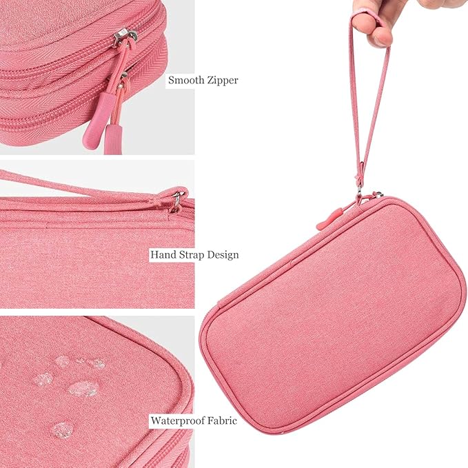 CAAORDKSO Travel Electronics Organizer, Waterproof Cable Organizer Bag, Accessories Storage Case Pouch for Cable, Cord, Charger, Phone, Power Bank, Earphone (Dark Pink, Medium)