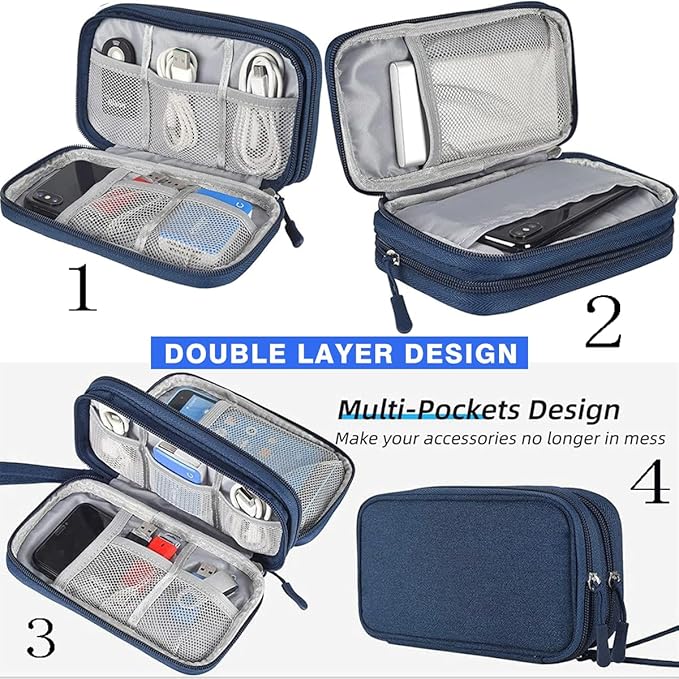 CAAORDKSO Electronic Organizer, Travel Cable Organizer Bag Pouch Electronic Accessories Carry Case Waterproof Electronic Bag for Cable, Cord, Charger, Phone, Power Bank, Earphone (Navy Blue, Medium)