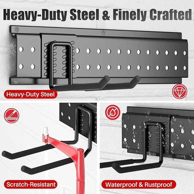 ZICANYCO Garage Tool Organizer Wall Mount 48 inches with 10 Adjustable Heavy-Duty Hooks, Garage Organization, Garden Tool Storage Rack, Yard, and Shed, Holds Up to 400 lbs