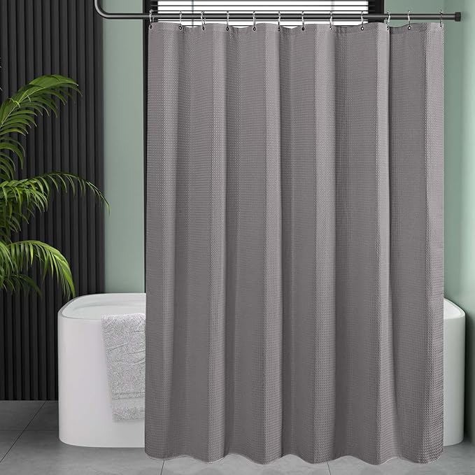 AmazerBath Grey Shower Curtain, Waffle Shower Curtain Gray, Premium Fabric with Waffle Weave, Heavy Duty 240GSM, Hotel Quality Bathroom Shower Curtains, 72 x 72 Inches