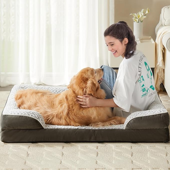 LEXTRO Orthopedic Dog Bed for Medium Dogs, Egg Crate Foam Bed for Medium Dogs, Equipped with Removable Waterproof Pillow Cover and Anti-Slip Bottom, Pet Bed