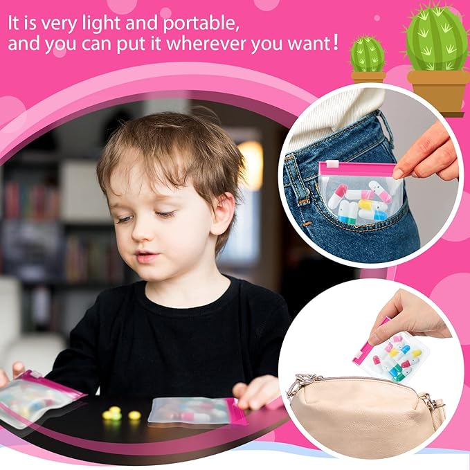24 Pieces Pill Pouch Bags Zippered Set Reusable Translucent Medicine Organizer Sealing Travel Plastic Bags with Slide Lock for Storage(Pink)