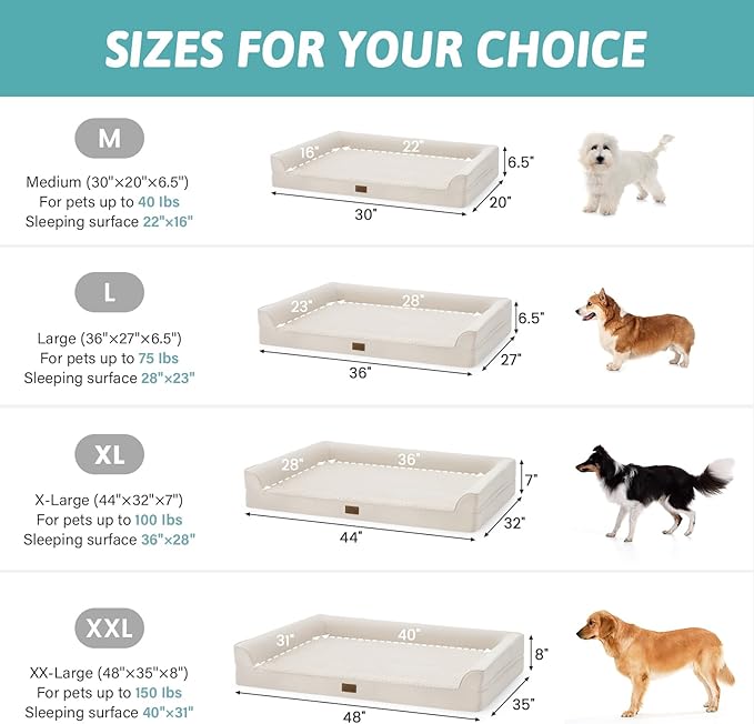 COZY KISS Orthopedic Dog Bed for Small Medium Size Dogs, Bolster Pet Couch with Waterproof Lining, Egg Crate Foam Sofa for Pets Up to 30 lbs, U-Shaped, 30x20x6.5 inch, Beige