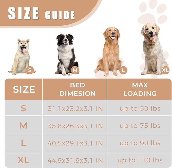 OUPEIWAWA Orthopedic Outdoor Waterproof Dog Beds for Medium Dogs, Washable Pet Bed with Egg Crate Foam Pet Bed Mat for Crate and Removable Oxford Fabric Cover,36"x 26",Beige