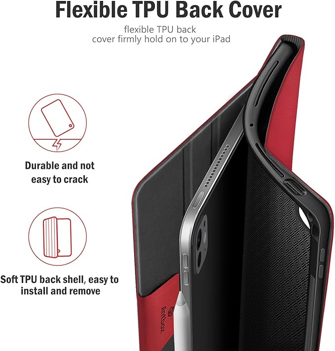 Antbox for iPad Pro 13 Inch Case M5 2025/M4 2024, Built-in Pencil Holder, Supports Pencil Pro/(USB-C), Auto Sleep/Wake, PU Leather (Red)