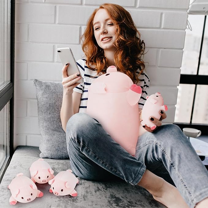Achwishap 5PCS Pig Family,Pig Stuffed Animal Mommy with 4 Pig Babies Plush,Cute Pig Plush Pillow Cushion Doll,Kawaii Pig Plush Toy Hugging Pillow for Kid Birthday Gift Adult Valentines(16” Pig Family)