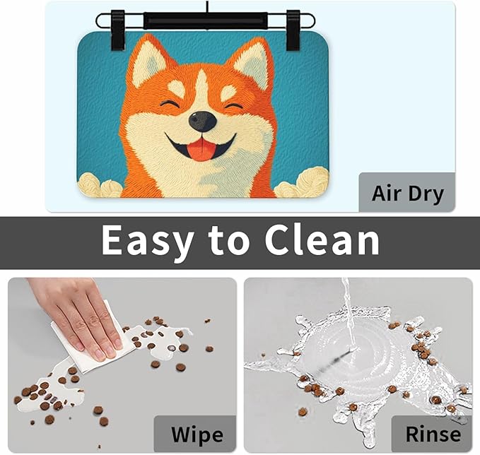 Shiba Inu Dog Food Mat for Floors Waterproof,Quick Dry Anti-Slip Dog Bowl Mats for Food and Water,Pet Feeding Mats,Pet Placemat for Messy Drinkers to Protect Floors,Pets Supplies 23.62×15.75in