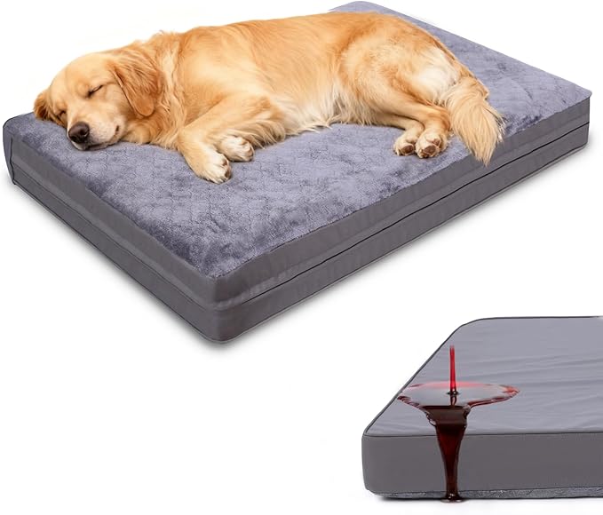 WAYIMPRESS XXL Dog Bed for Large Dogs, Waterproof XXL Dog Crate Pad with Orthopedic Egg Crate Foam Reversible & Washable Cover, Egg Crate Foam, Anti-Slip, 47" x 29", Gray