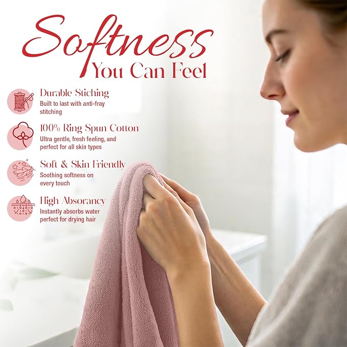 RIVERSIDE 12 Pack Washcloths - 12x12 Inches, 500 GSM, 100% Ring-Spun Cotton - Soft, Absorbent & Durable Face and Body Towels - for Bathroom, Spa, Gym, Makeup Removal & Everyday Use - Dusty Rose