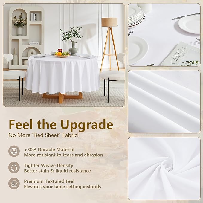 White Round Tablecloth 6-Pack, 120 Inch Diameter Table Cloth for Round Tables - Polyester Fabric Tablecloths, Reusable & Washable Table Cover