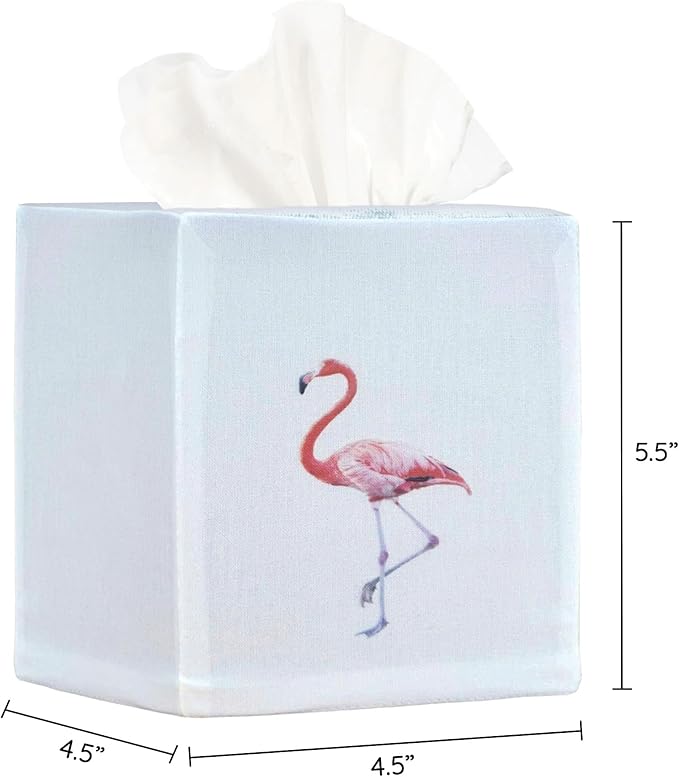 EmbroideryLinen.VN Tissue Box Cover Set of 2, Square Cotton Tissue Holder, Printed Animal Pattern, 4.5x4.5x5.5 Inches, Decorative Holder for Bathroom, Living Room, Office (Lobster & Flamingo)