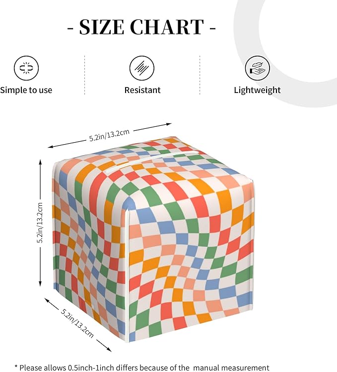 POIUBLE Tissue Box Holder Wavy Checkerboard Tissue Box Cover Square Leather Tissue Holder Organizer Portable Decorative Facial Paper Case for Home Office Bathroom Vanity Countertop