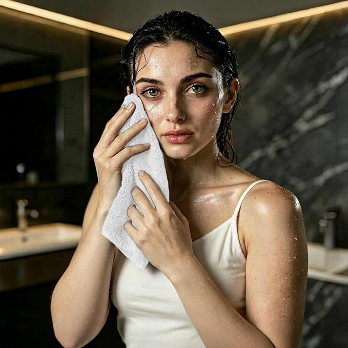 RIVERSIDE 24 Pack Washcloths Set - 100% Cotton [12x12 Inches] - 500 GSM, Soft, Quick-Dry & Highly Absorbent Face Towels - Perfect for Bathroom, Gym, Hotel, Spa & Travel - White