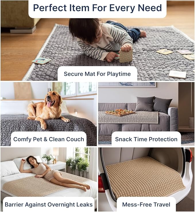 PAULATO BY GA.I.CO. Waterproof Blanket – 24x67” Changing Absorbent Pad for Incontinence – Machine Washable Stain-Resistant Protector for Couch Sofa or Bed – Reusable Waterproof Cover - Dark Grey
