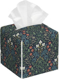 BLYKVGHQ Garden Flowers Square Tissue Box Cover William Morris Art Tissue Box Holder Facial Cube Paper Dispenser Leather Decorative Organizer Home Office Desk Decor, 5.2"x5.2"x5.2"