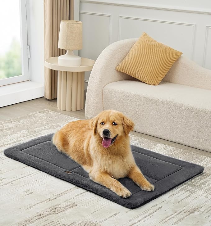 MADE 4 PETS Dog Crate Pad Bed for Large Dogs, Washable & Reversible, Anti-Slip Kennel Mat for Cozy Sleeping, Soft Fluffy Dog Bed for Indoor & Outdoor Use, 44"x32", Dark Gray