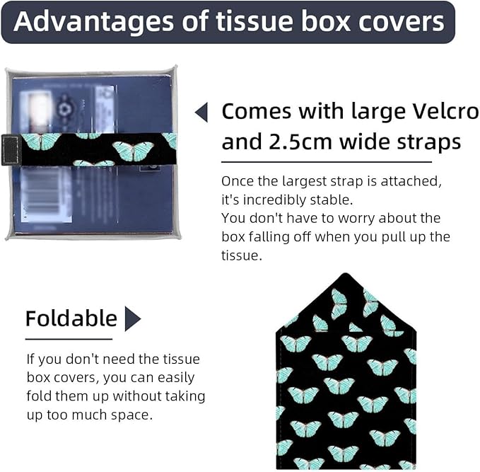 2 Pack Butterfly on Black Background Tissue Box Cover,Tissue Box Cover, Tissue Box Holders, Tissue Holder for Bathroom
