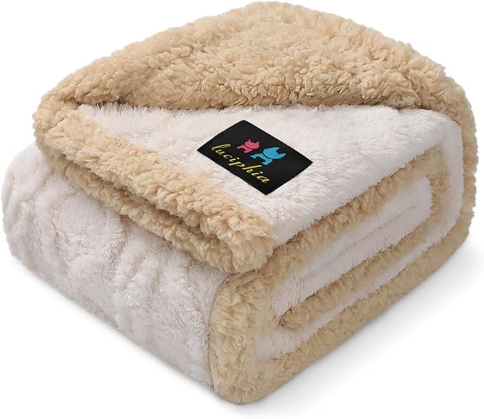 Luciphia Waterproof Pet Blanket, Liquid Pee Proof Dog Blankets for Sofa Bed Couch, Reversible Sherpa Fleece Furniture Protector Cover for Small Medium Large Dogs Cats,Beige-Thicken Small（40" x 28"）