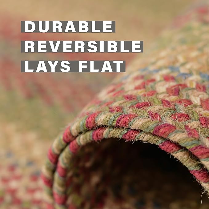 Homespice Azalea Multicolor Jute Rug 27x45 - Country Style Oval Braided Rugs for Kitchen and Bathroom, Reversible, No Shed Jute for Easy Maintenance
