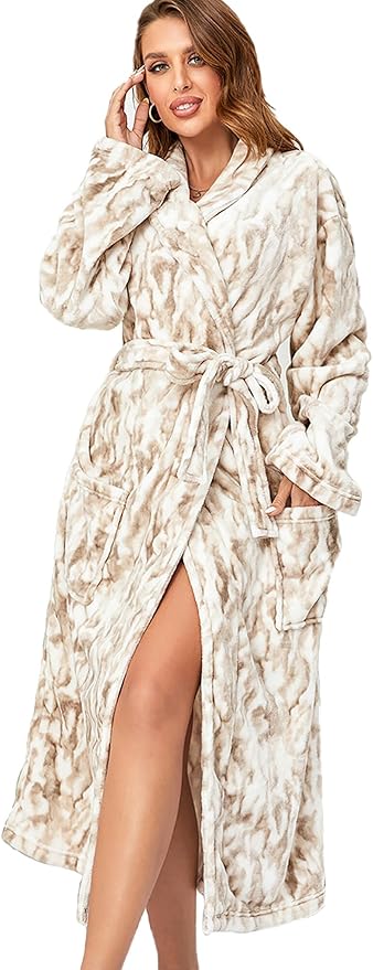 RONGTAI Womens Bathrobe Ladies Fleece Plush Warm Long Robes Fleece Nightgown Sleepwear
