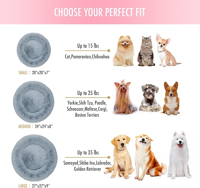 Raimaiso Anti Anxiety Round Fluffy Plush Faux Fur Warm Washable Dog Bed & Cat Bed, Original Bed for Small Medium Large Pets,Used to Relieve Joints and Improve Sleep（20"/24"/27''） (24", Light Grey)