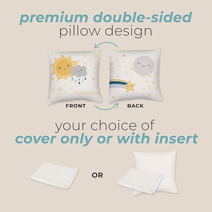 Prints Next Day – Kids Custom Weather Throw Pillow - 18" x 18" - Double-Sided Printing - Cover Only - Kids Personalized Bedroom Accent Pillow with Name - Nursery Decor - Printed in USA