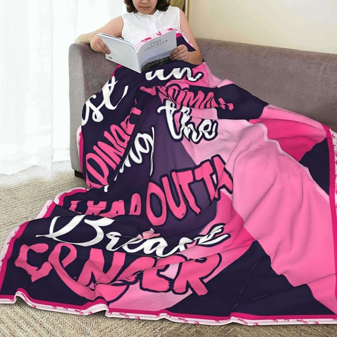 Breast Cancer Blanket Breast Cancer Awareness Throw Blanket Fleece Flannel Bedding BC Survivor Healing Gifts for Women Girls Adults Stuff Plush for Couch Sofa Bed Room Pink Ribbon Decor 40"X50"