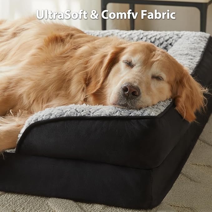 LEXTRO Orthopedic Dog Bed for Large Dogs, Egg Crate Foam Bed for Large Dogs, Equipped with Removable Waterproof Pillow Cover and Anti-Slip Bottom, Pet Bed