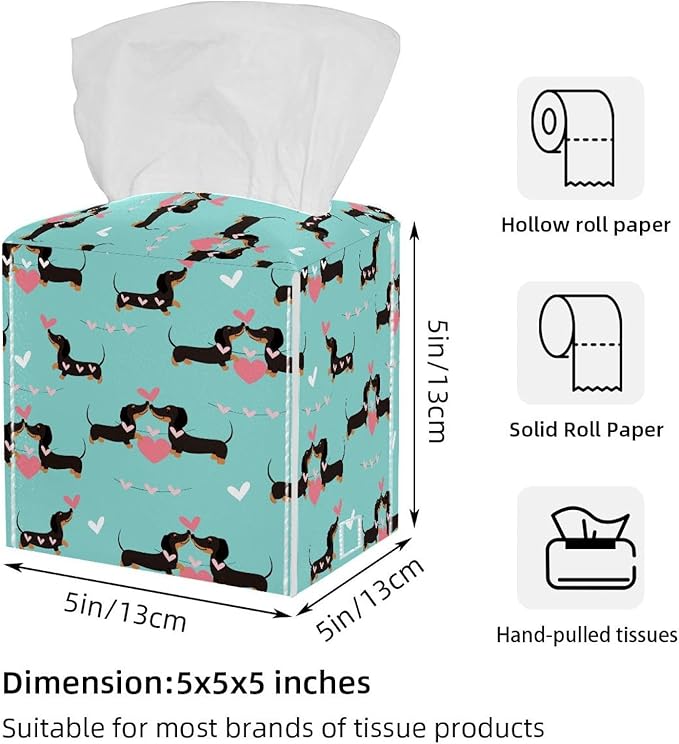 2 Pack Love Dog Tissue Box Cover, Facial Tissue Holder Storage for Bathroom Vanity, Dressers, Night Stand, Parlors and Offices